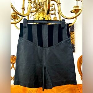 Elegant Black Leather Striped Women's Shorts Size M